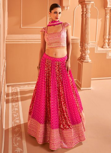 Pink Readymade Lehenga Choli in Chinon with Embroidered