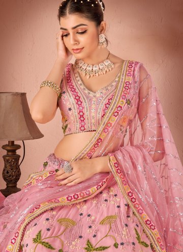 Pink Readymade Lehenga Choli in Georgette with Embroidered