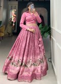 Pink Readymade Lehenga Choli in Silk with Floral Print - 1