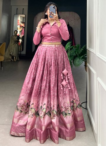 Pink Readymade Lehenga Choli in Silk with Floral P
