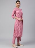Pink Salwar Suit in Cotton  with Floral Print - 2
