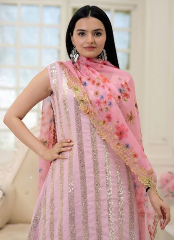 Pink Salwar Suit in Georgette with Embroidered