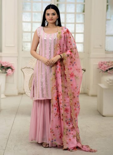 Pink Salwar Suit in Georgette with Embroidered