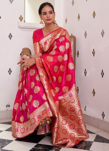 Pink Satin Woven Classic Designer Saree