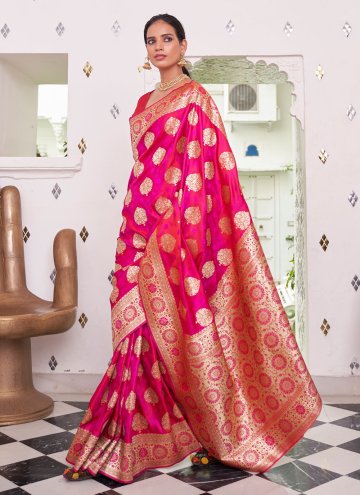 Pink Satin Woven Classic Designer Saree