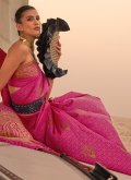 Pink Satin Woven Classic Designer Saree for Mehndi - 1