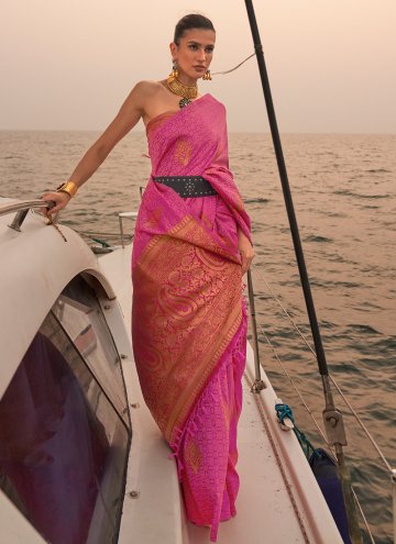 Pink Satin Woven Classic Designer Saree for Mehndi