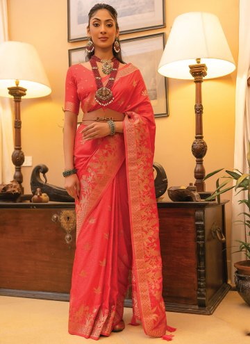 Pink Satin Woven Contemporary Saree for Ceremonial