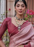 Pink Satin Woven Trendy Saree - 1