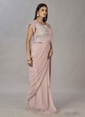 Pink Shimmer Georgette Embroidered Designer Saree for Ceremonial - 3
