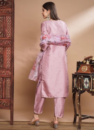 Pink Silk Blend Embroidered Salwar Suit for Festival