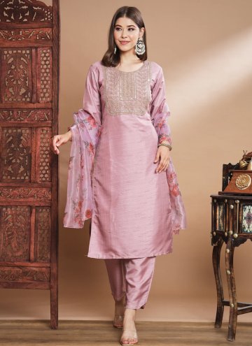 Pink Silk Blend Embroidered Salwar Suit for Festiv