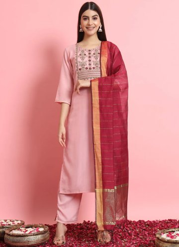 Pink Silk Blend Embroidered Trendy Salwar Suit for Ceremonial