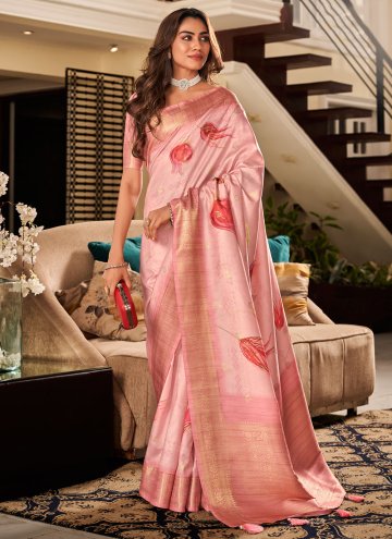 Pink Silk Digital Print Classic Designer Saree for