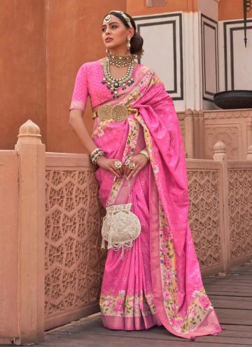 Pink Silk Digital Print Designer Saree for Ceremon