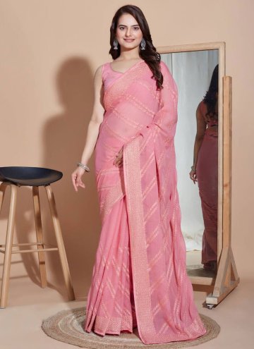 Pink Silk Embroidered Contemporary Saree for Ceremonial