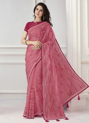 Pink Silk Embroidered Contemporary Saree for Party