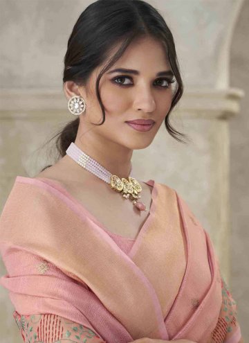 Pink Silk Embroidered Designer Saree for Ceremonial
