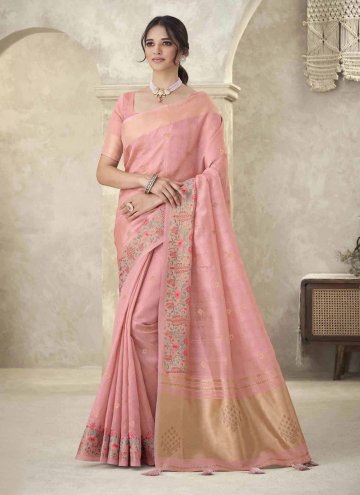 Pink Silk Embroidered Designer Saree for Ceremonia