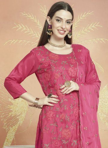 Pink Silk Embroidered Palazzo Suit