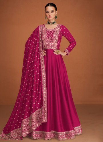 Pink Silk Embroidered Readymade Designer Gown for Engagement