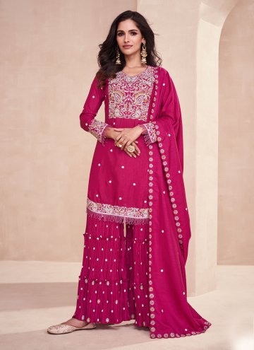 Pink Silk Embroidered Readymade Designer Salwar Su