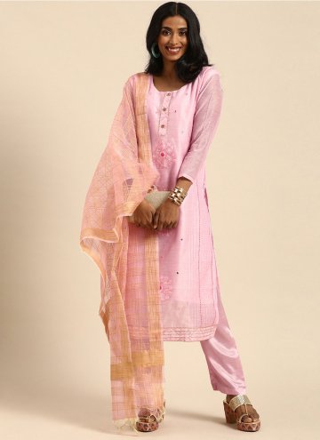 Pink Silk Embroidered Straight Salwar Kameez