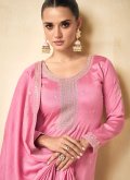 Pink Silk Embroidered Straight Salwar Kameez for Engagement - 1