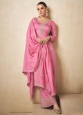 Pink Silk Embroidered Straight Salwar Kameez for Engagement - 2