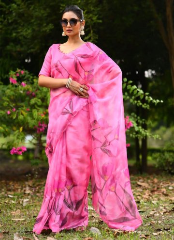 Pink Silk Floral Print Classic Designer Saree