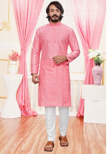 Pink Silk Lucknowi Work Kurta Pyjama