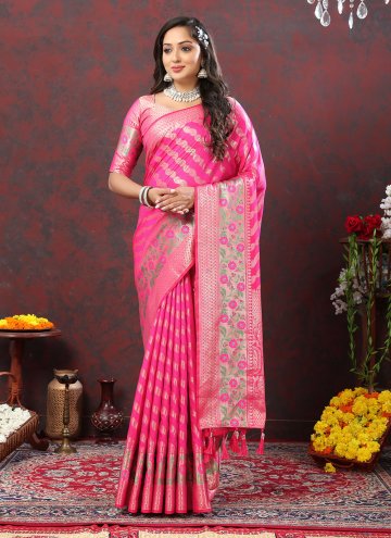 Pink Silk Meenakari Trendy Saree for Ceremonial