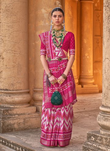 Pink Silk Patola Print Contemporary Saree for Cere
