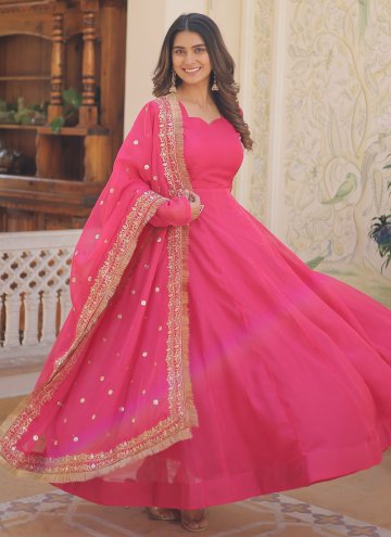 Pink Silk Plain Work Designer Gown for Ceremonial