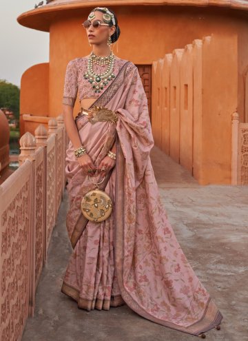 Pink Silk Print Contemporary Saree for Ceremonial