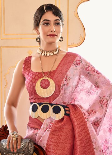 Pink Silk Printed Designer Saree