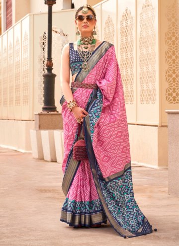 Pink Silk Printed Designer Traditional Saree for Engagement