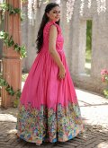 Pink Silk Printed Readymade Designer Gown for Ceremonial - 1