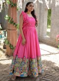 Pink Silk Printed Readymade Designer Gown for Ceremonial - 2
