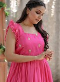 Pink Silk Printed Readymade Designer Gown for Ceremonial - 3