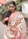 Pink Silk Printed Traditional Saree for Festival - 1
