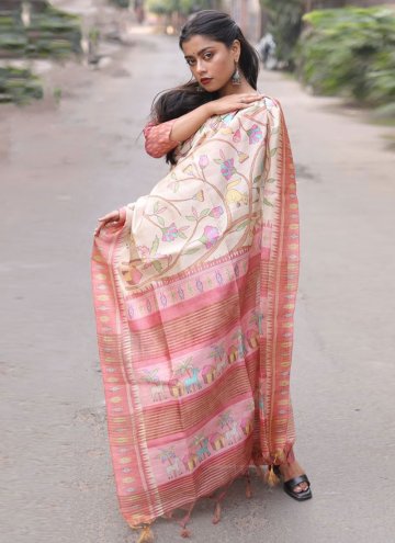 Pink Silk Printed Traditional Saree for Festival