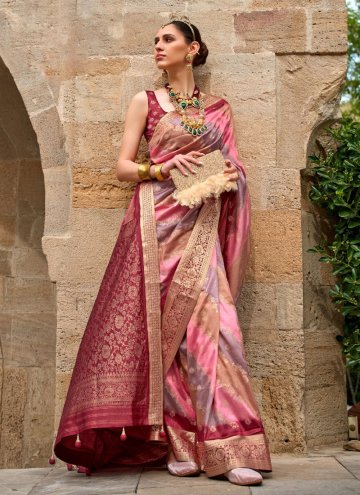 Pink Silk Woven Classic Designer Saree for Ceremon