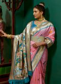 Pink Silk Woven Contemporary Saree - 1