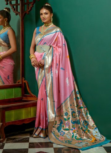 Pink Silk Woven Contemporary Saree