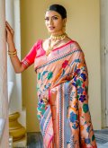 Pink Silk Woven Contemporary Saree for Engagement - 1