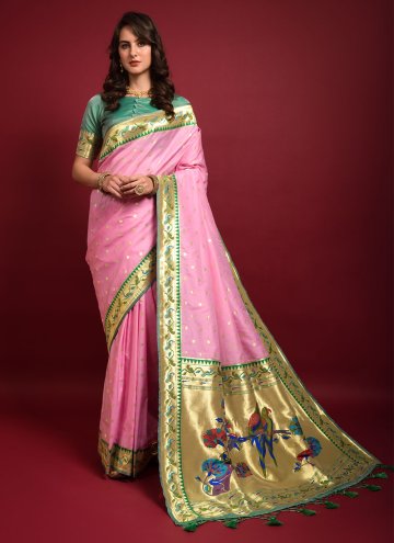 Pink Silk Woven Trendy Saree