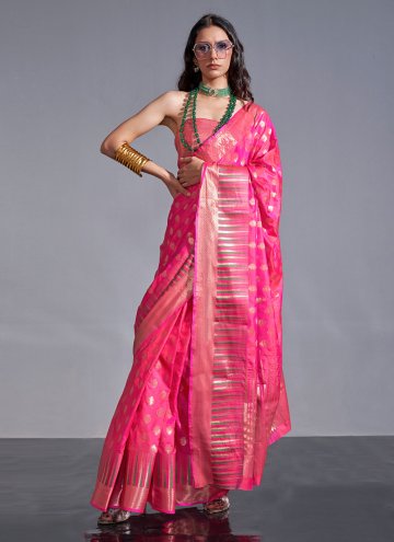 Pink Silk Woven Trendy Saree for Ceremonial