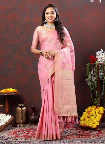 Pink Soft Cotton Woven Contemporary Saree