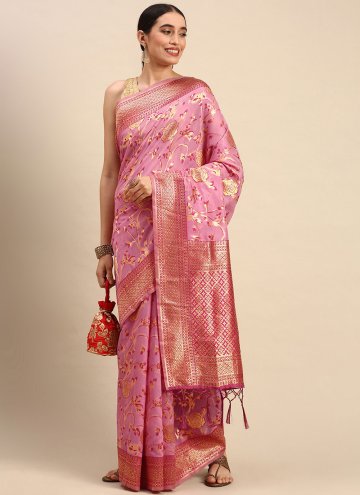 Pink Soft Cotton Woven Trendy Saree for Casual